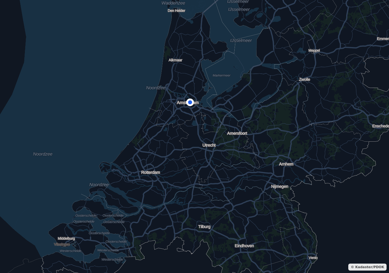 Kaart van Nederland met één gemarkeerde zoekroute