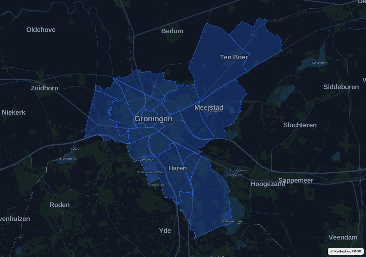 Map showing residential areas in Groningen