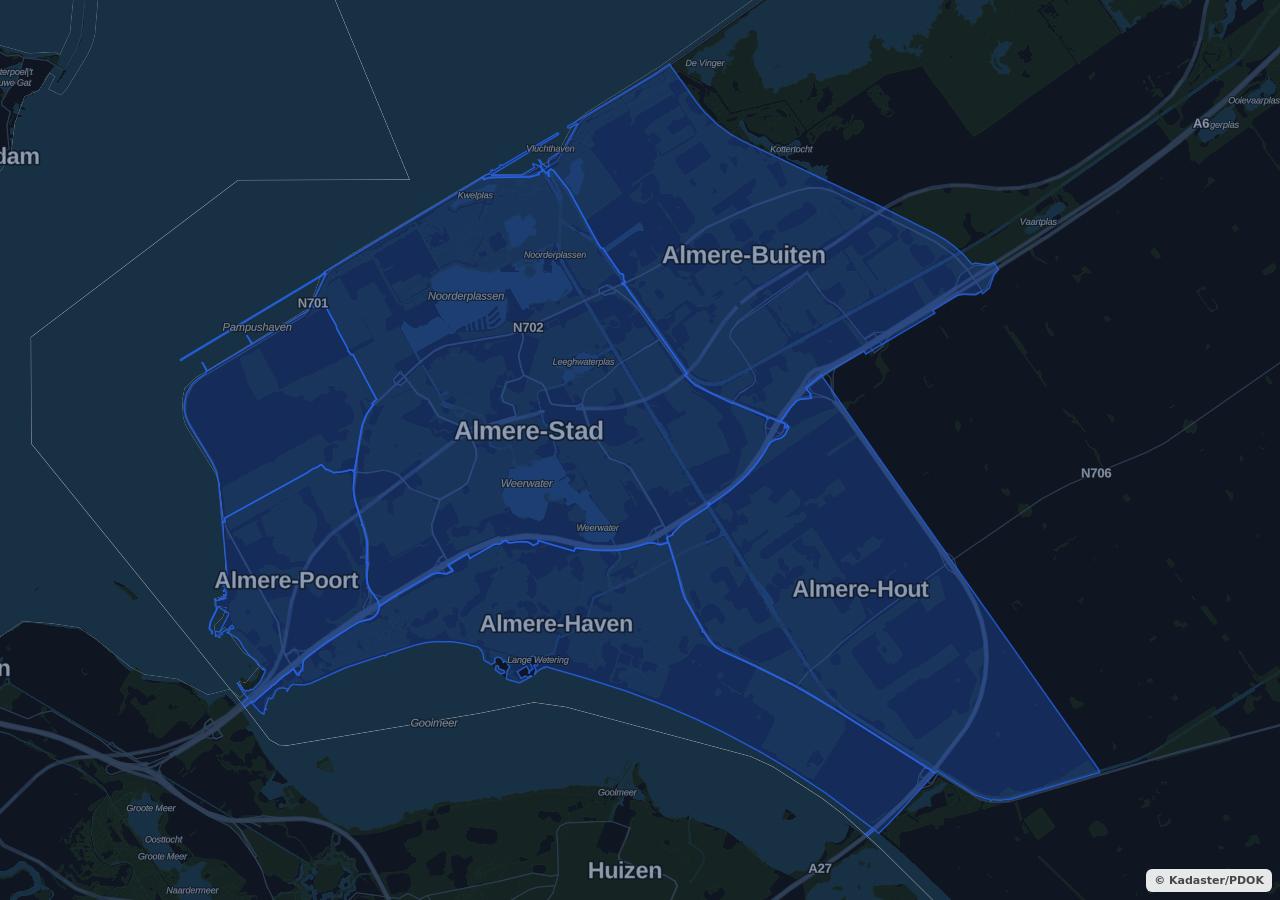 Map showing residential areas in Almere