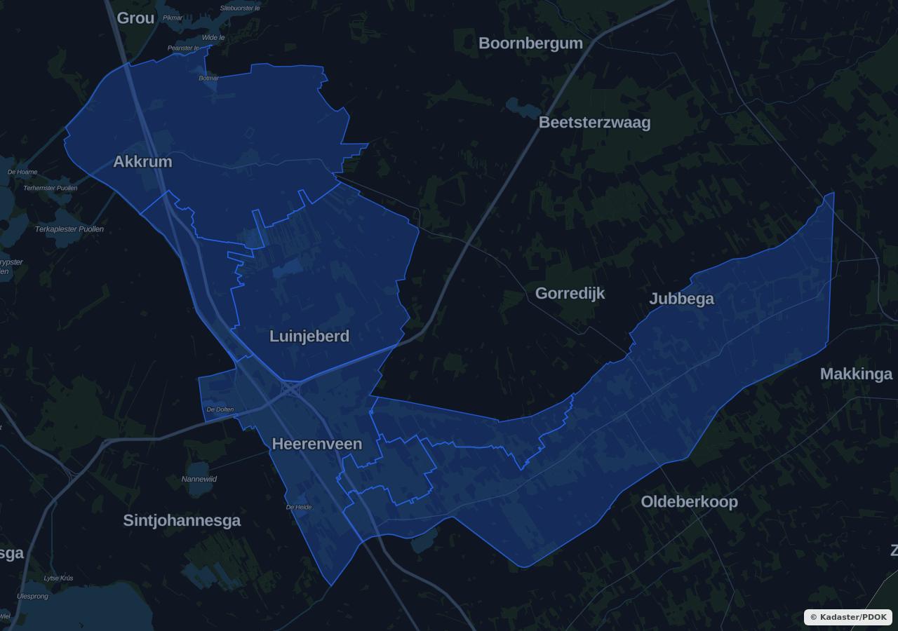 Map showing residential areas in Heerenveen