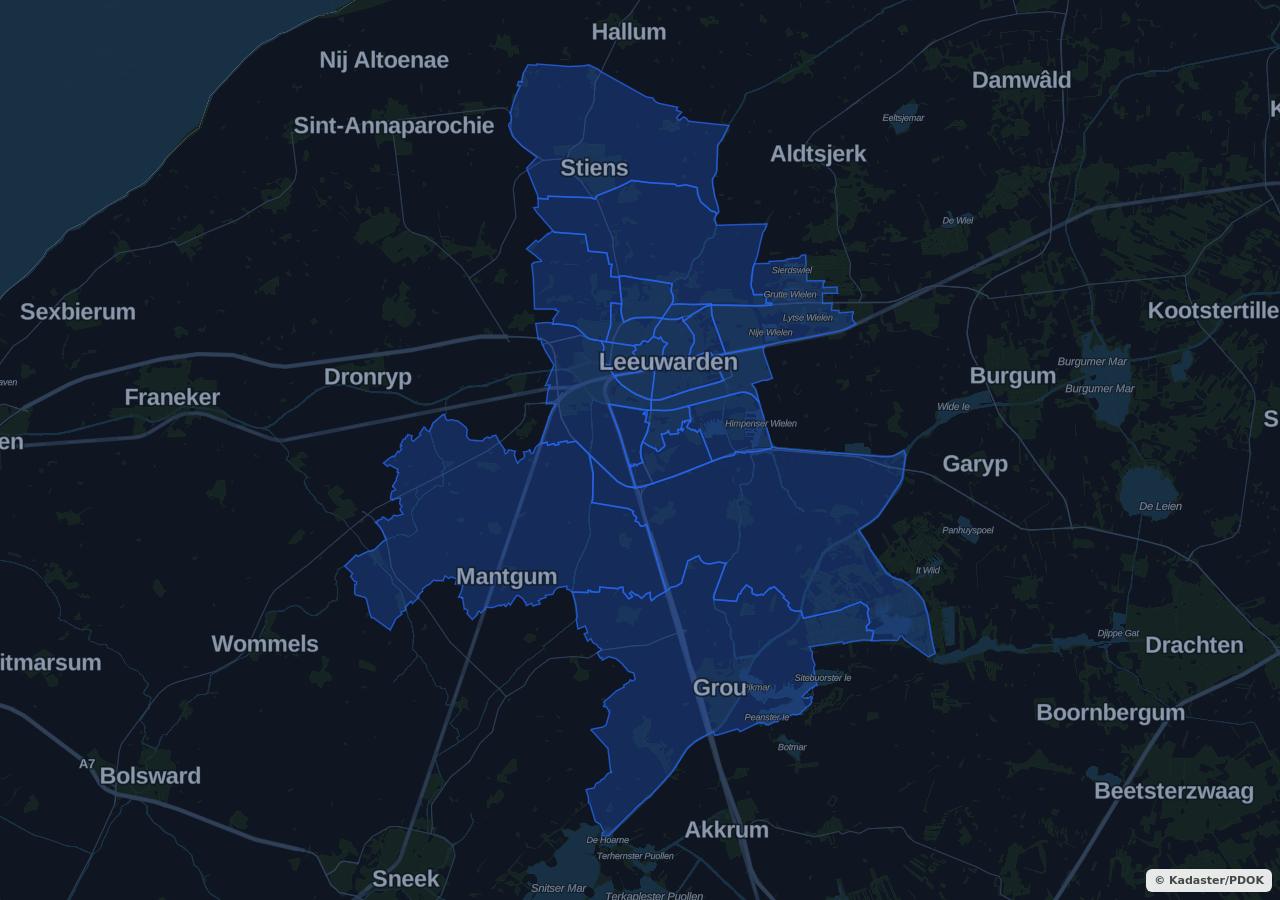 Map showing residential areas in Leeuwarden