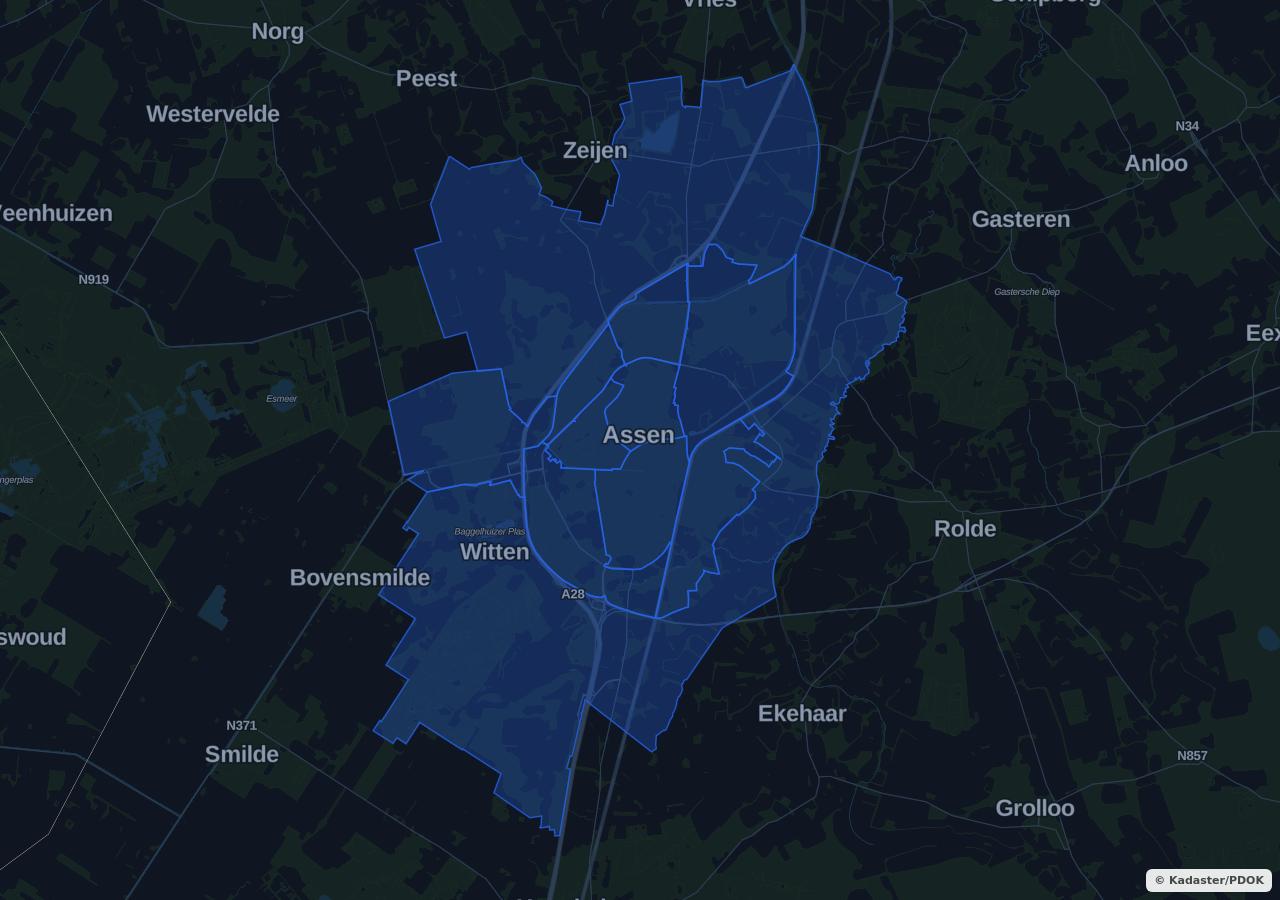 Map showing residential areas in Assen