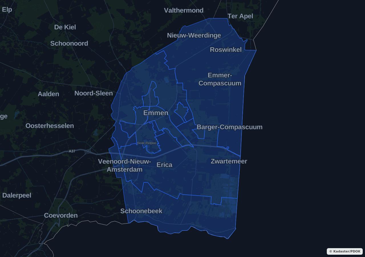 Map showing residential areas in Emmen