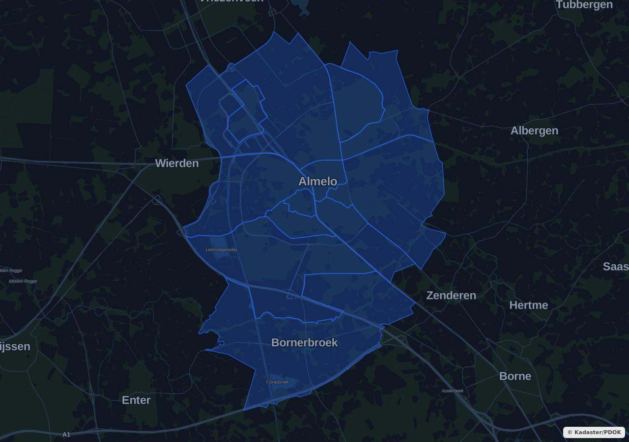 Map showing residential areas in Almelo