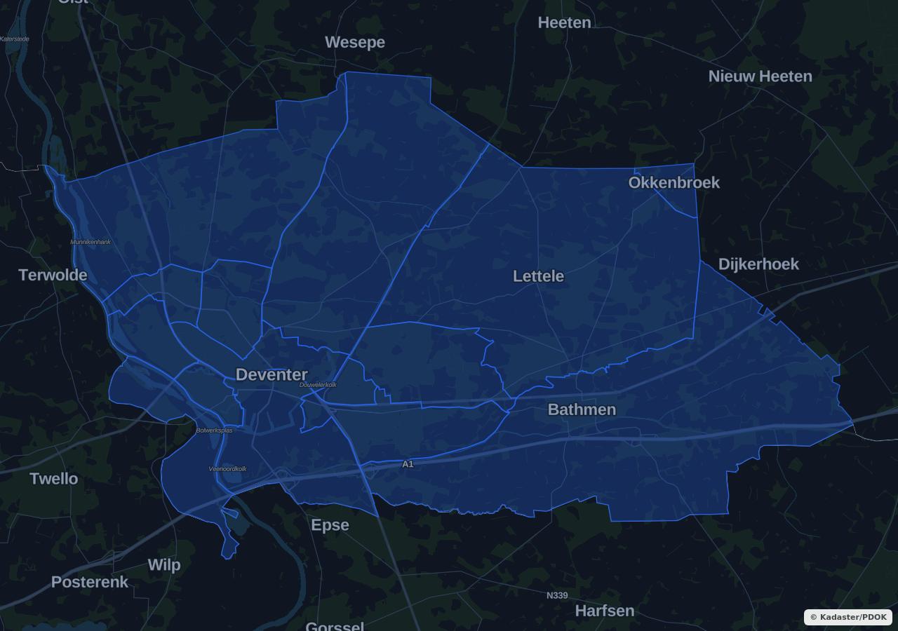 Map showing residential areas in Deventer