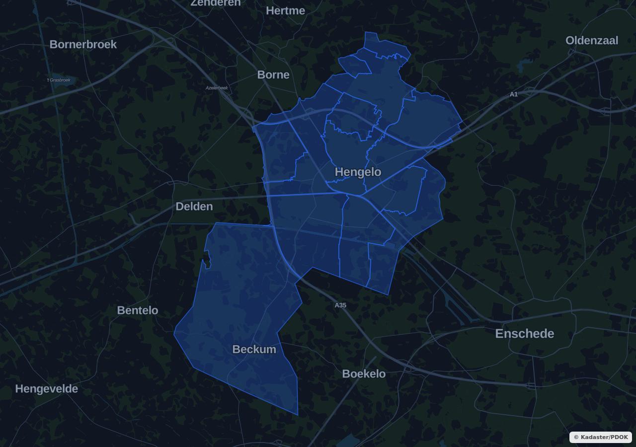 Kaart met woongebieden in Hengelo