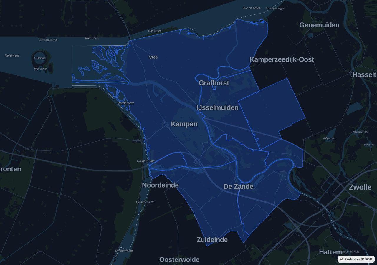 Map showing residential areas in Kampen