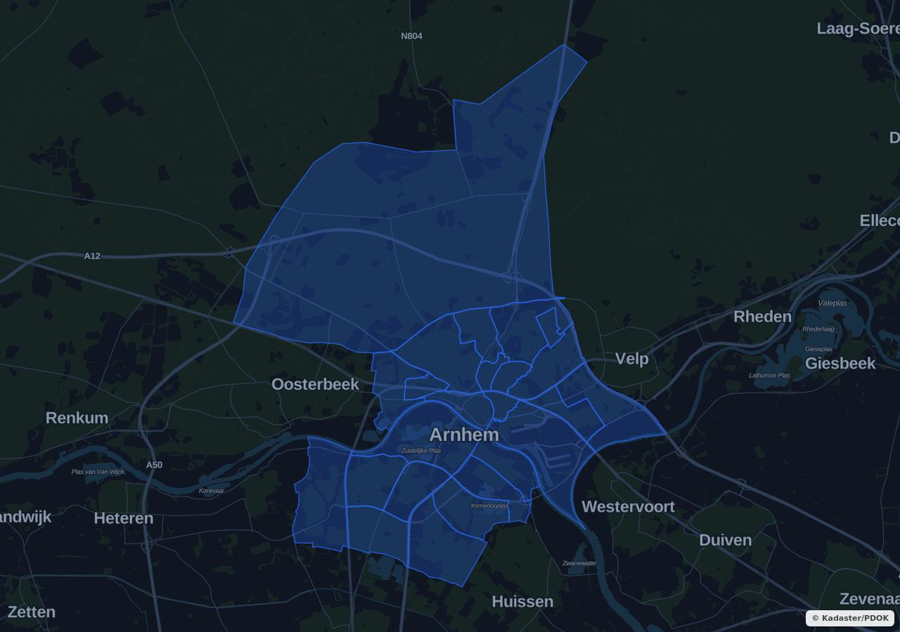 Map showing residential areas in Arnhem