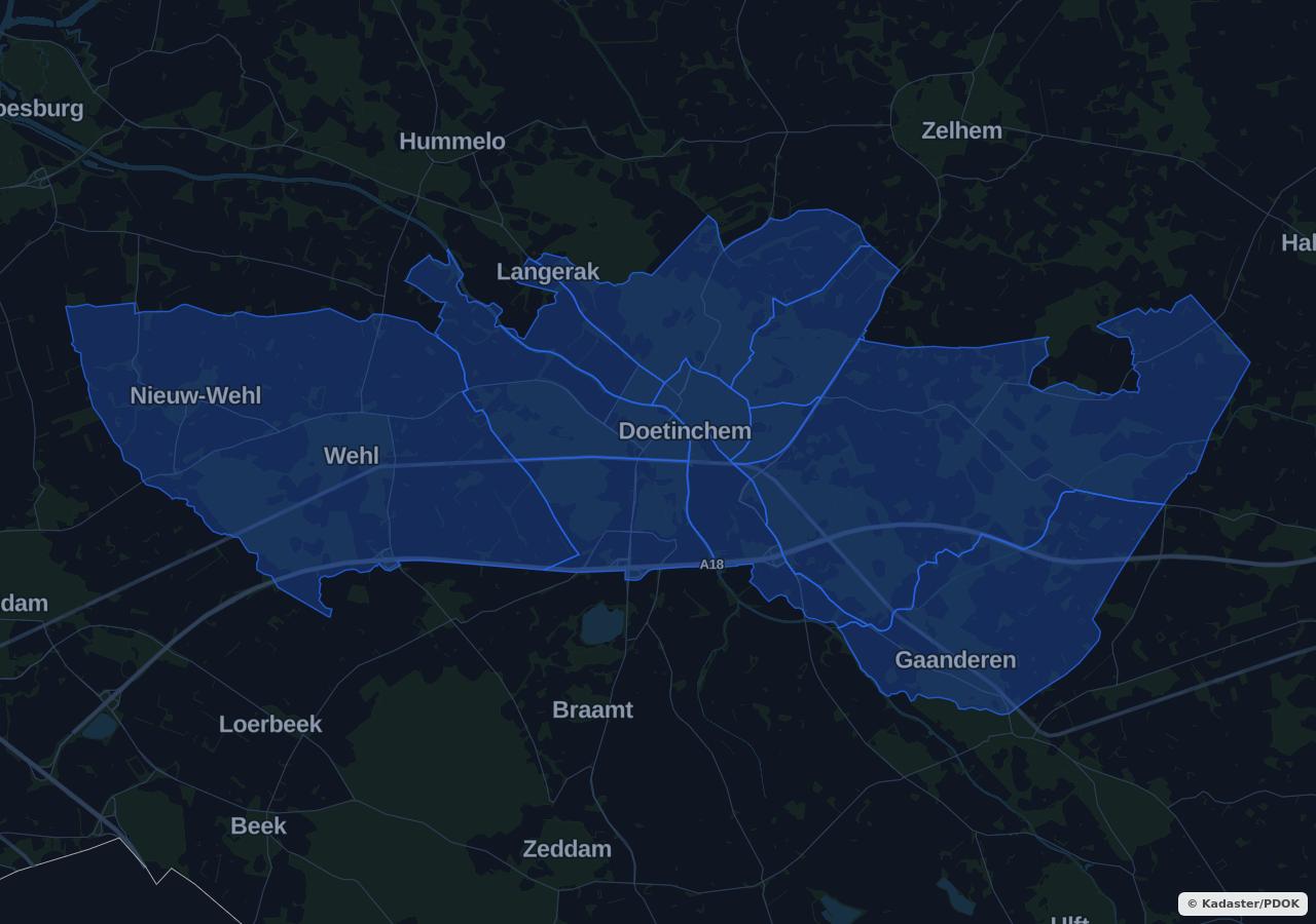 Map showing residential areas in Doetinchem