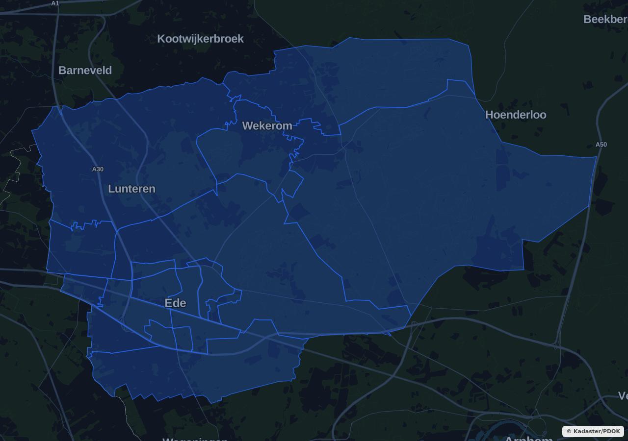 Map showing residential areas in Ede