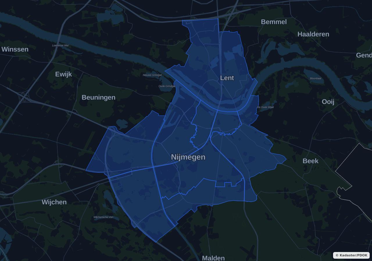 Map showing residential areas in Nijmegen