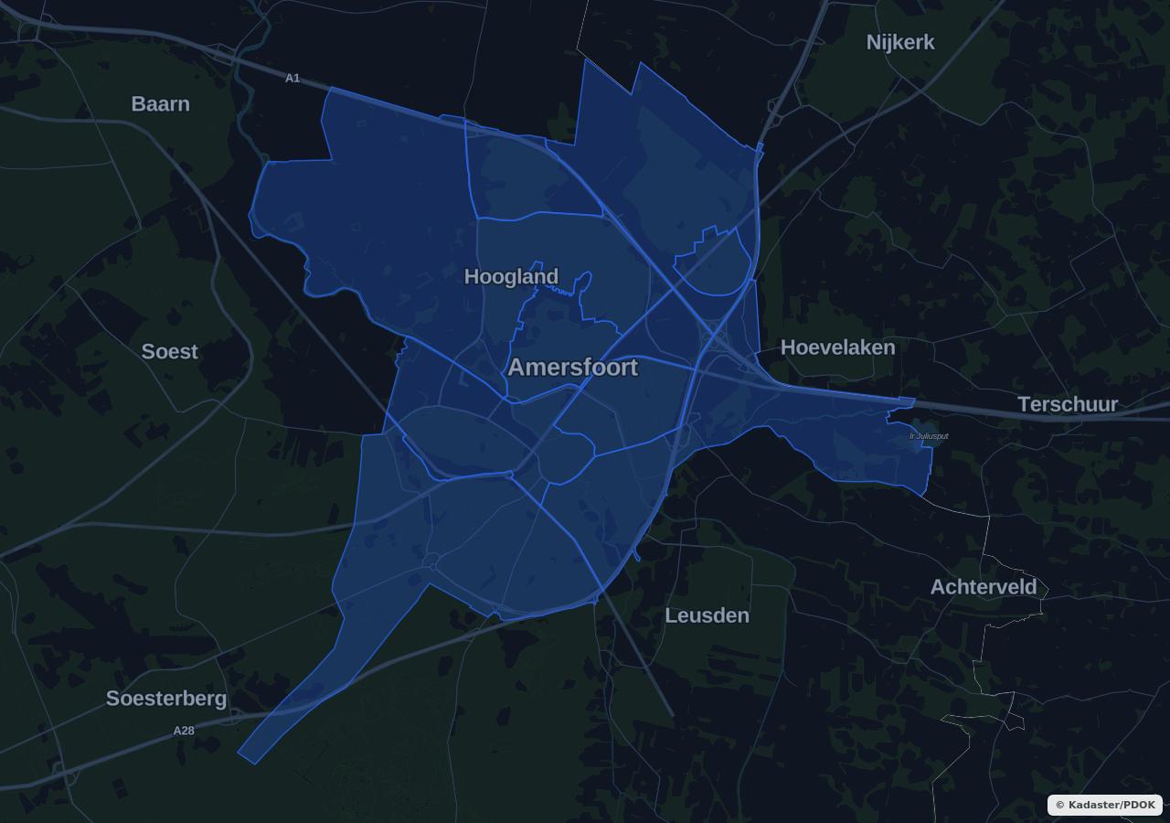 Kaart met woongebieden in Amersfoort