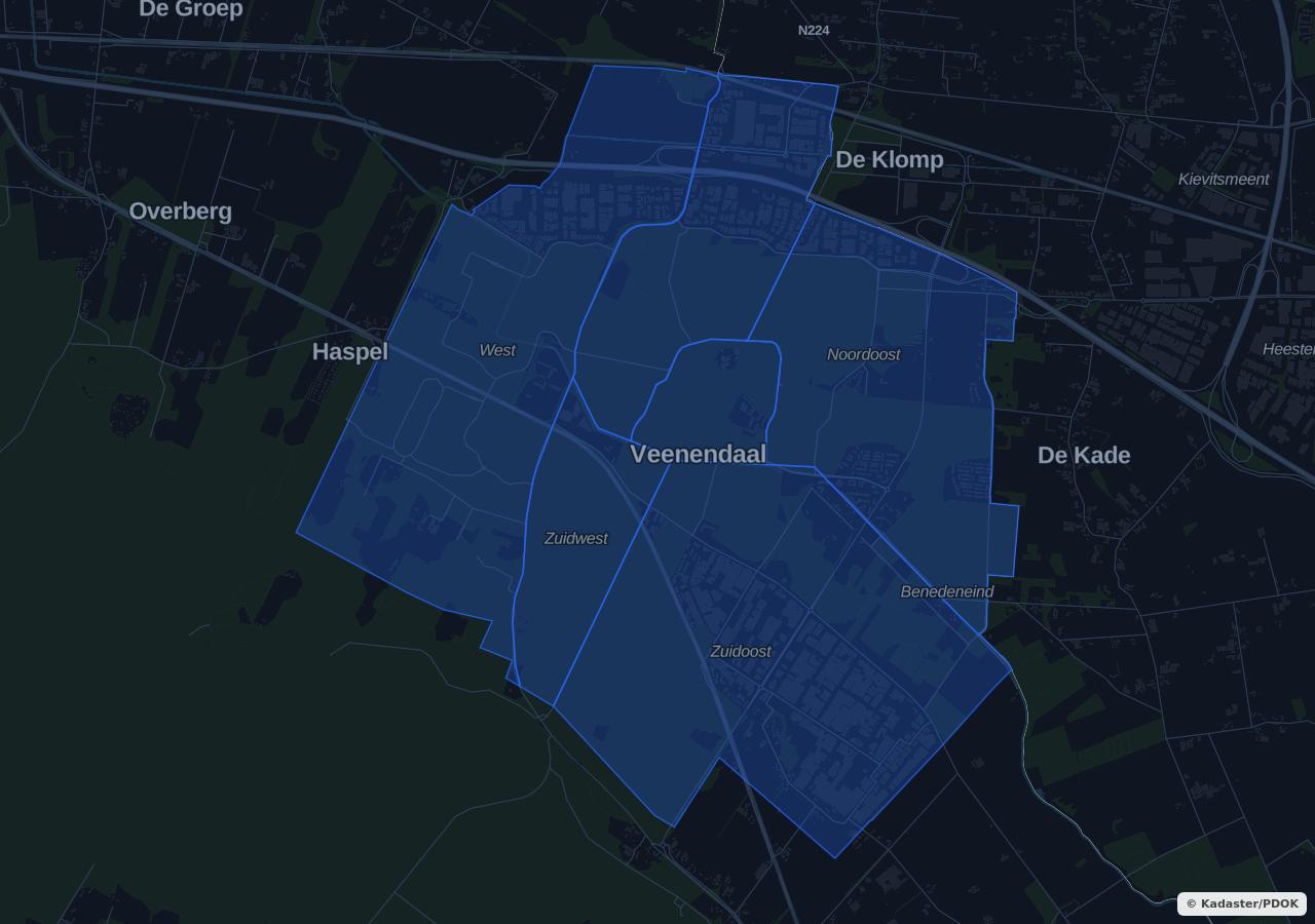 Map showing residential areas in Veenendaal