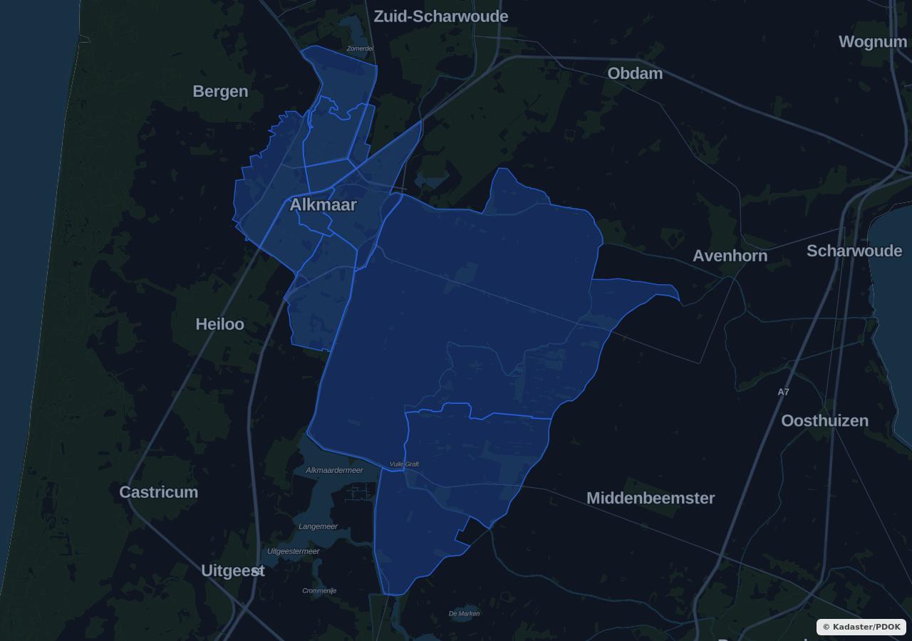 Map showing residential areas in Alkmaar