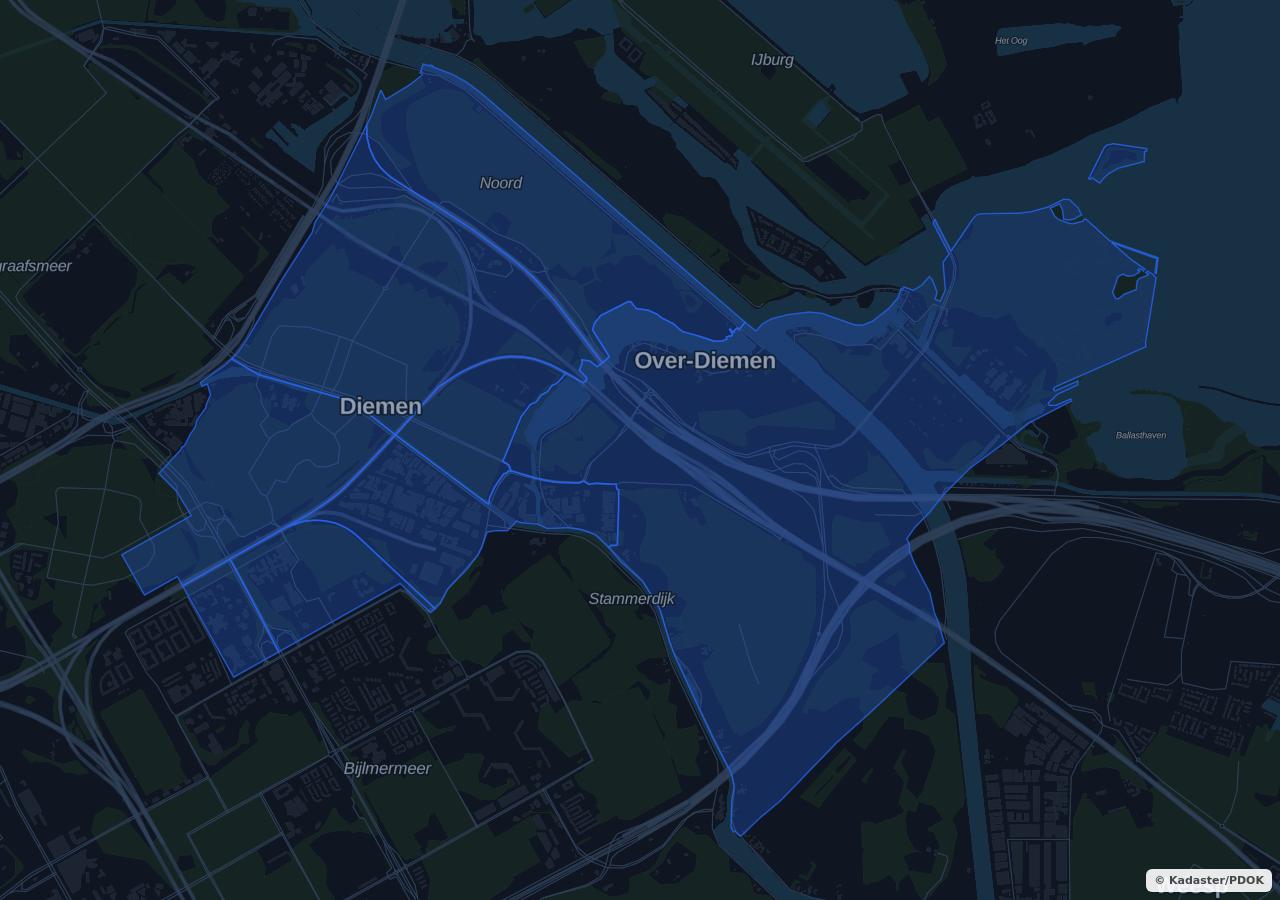 Map showing residential areas in Diemen