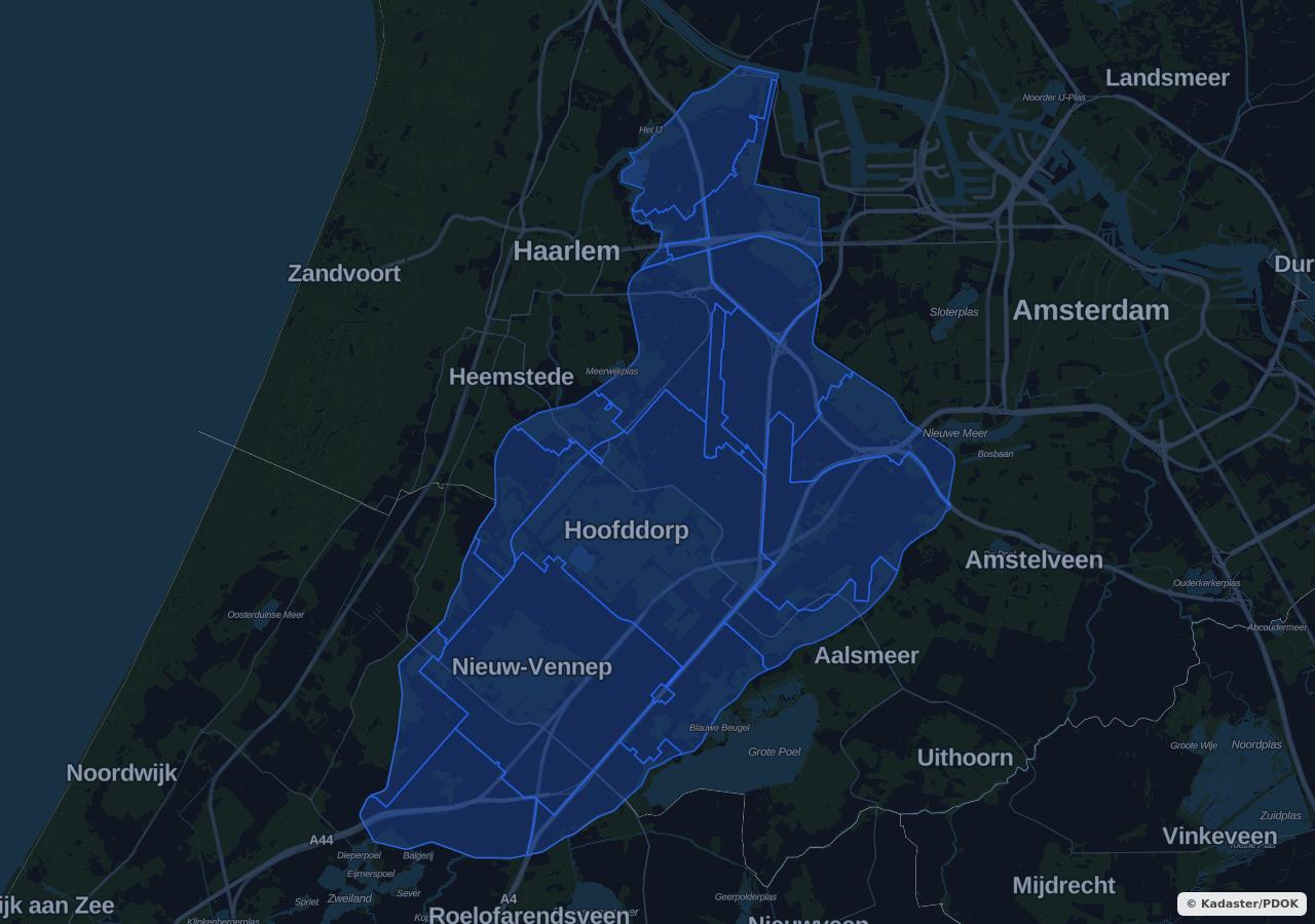 Map showing residential areas in Haarlemmermeer municipality