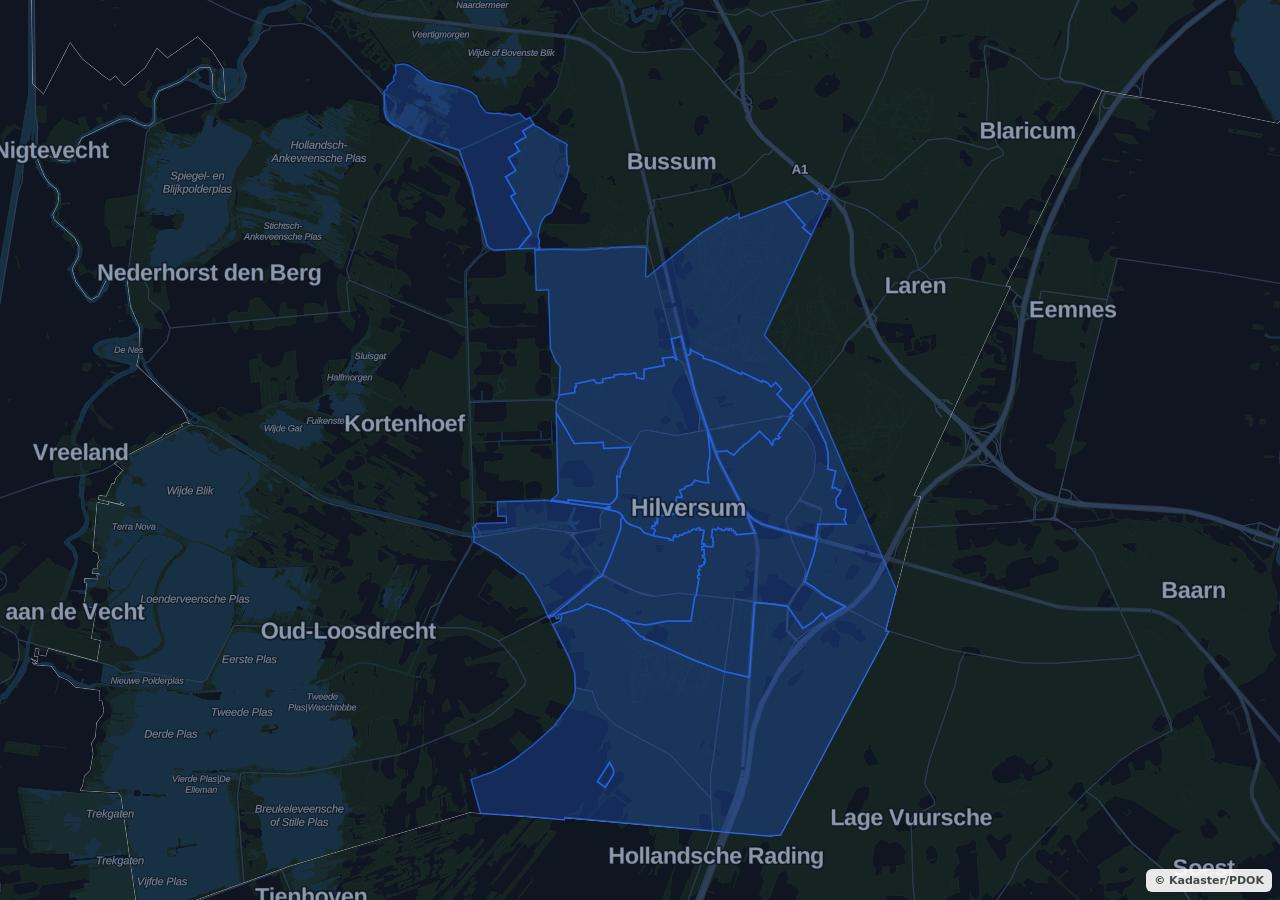 Map showing residential areas in Hilversum