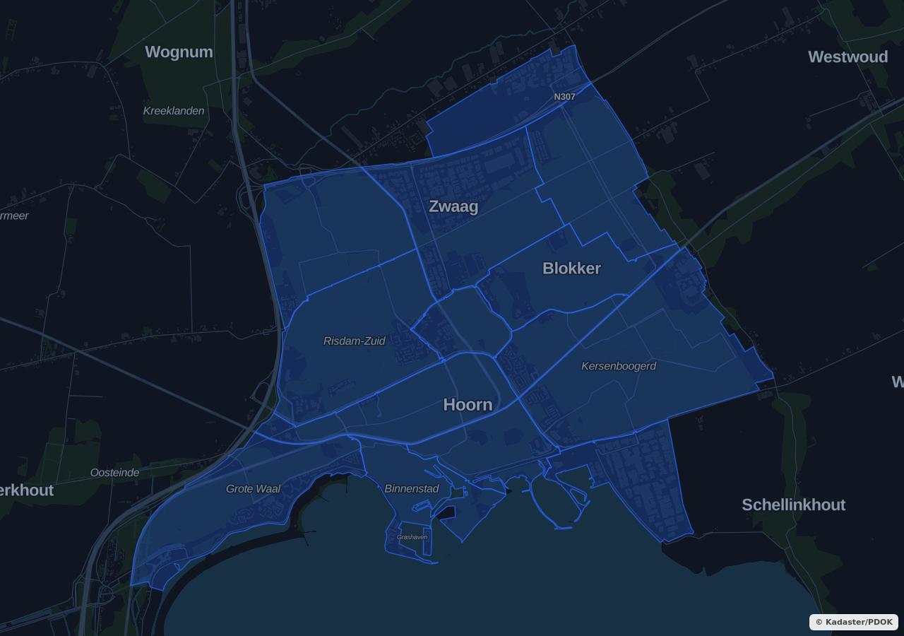 Map showing residential areas in Hoorn