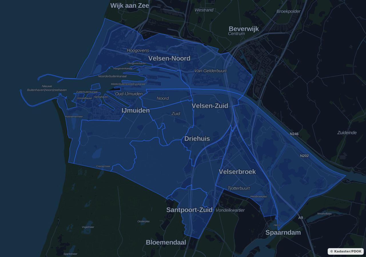 Map showing residential areas in Velsen municipality