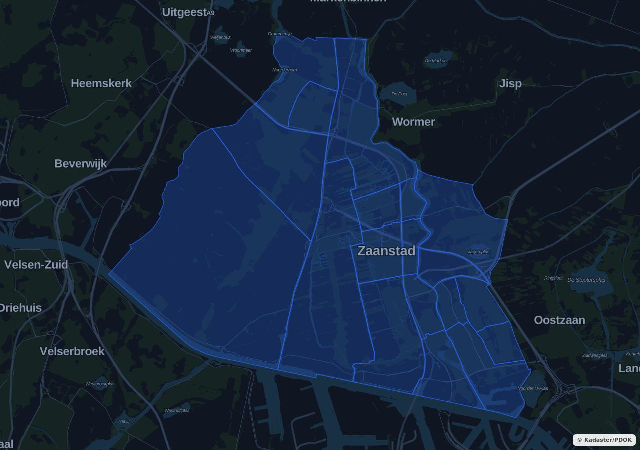 Kaart met woongebieden in gemeente Zaanstad