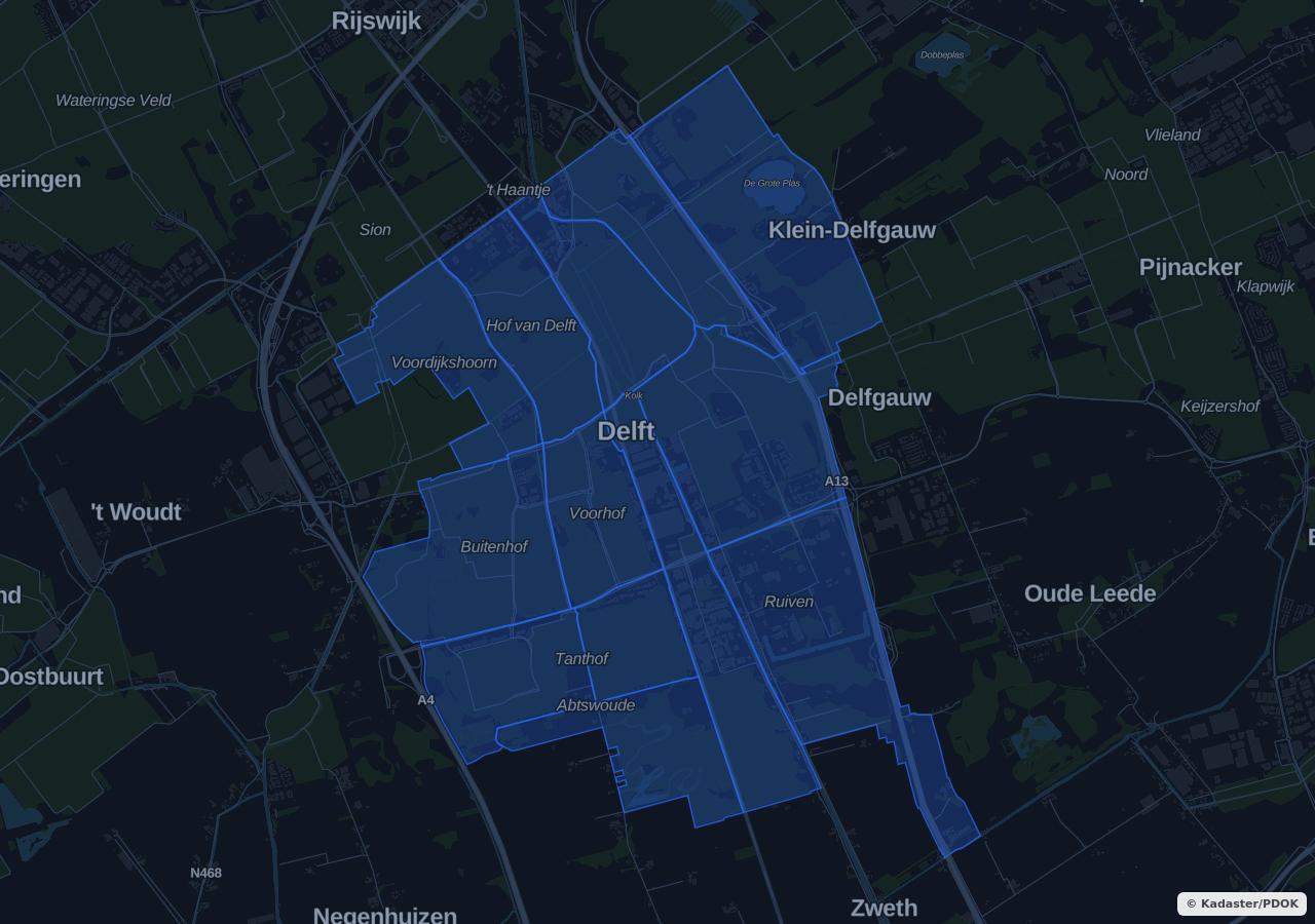 Map showing residential areas in Delft