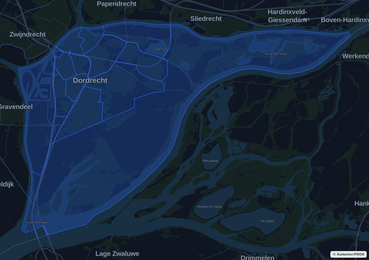 Kaart met woongebieden in Dordrecht