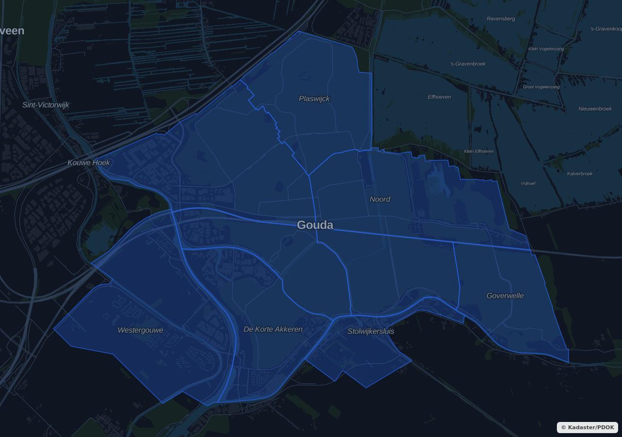 Map showing residential areas in Gouda