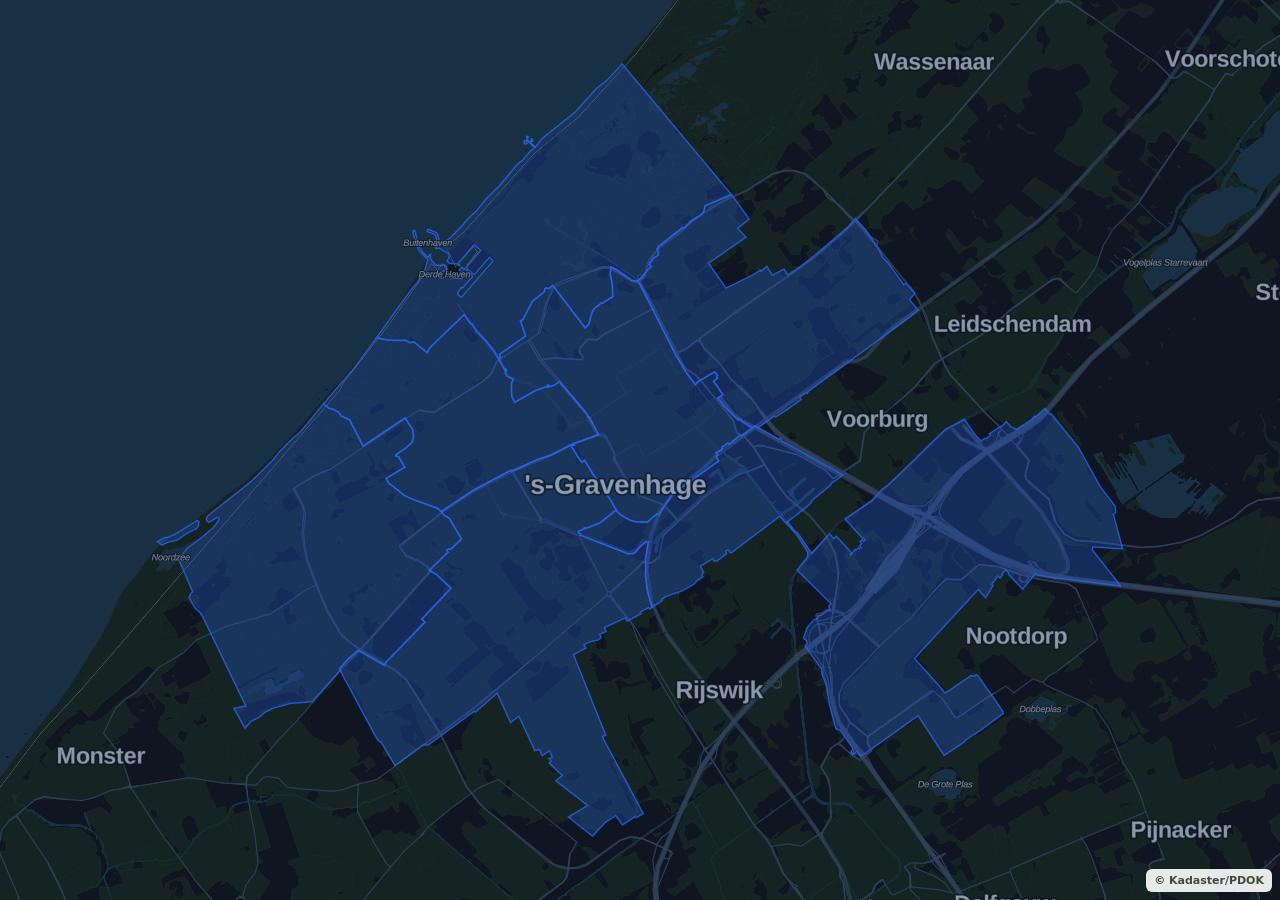 Kaart met woongebieden in Den Haag