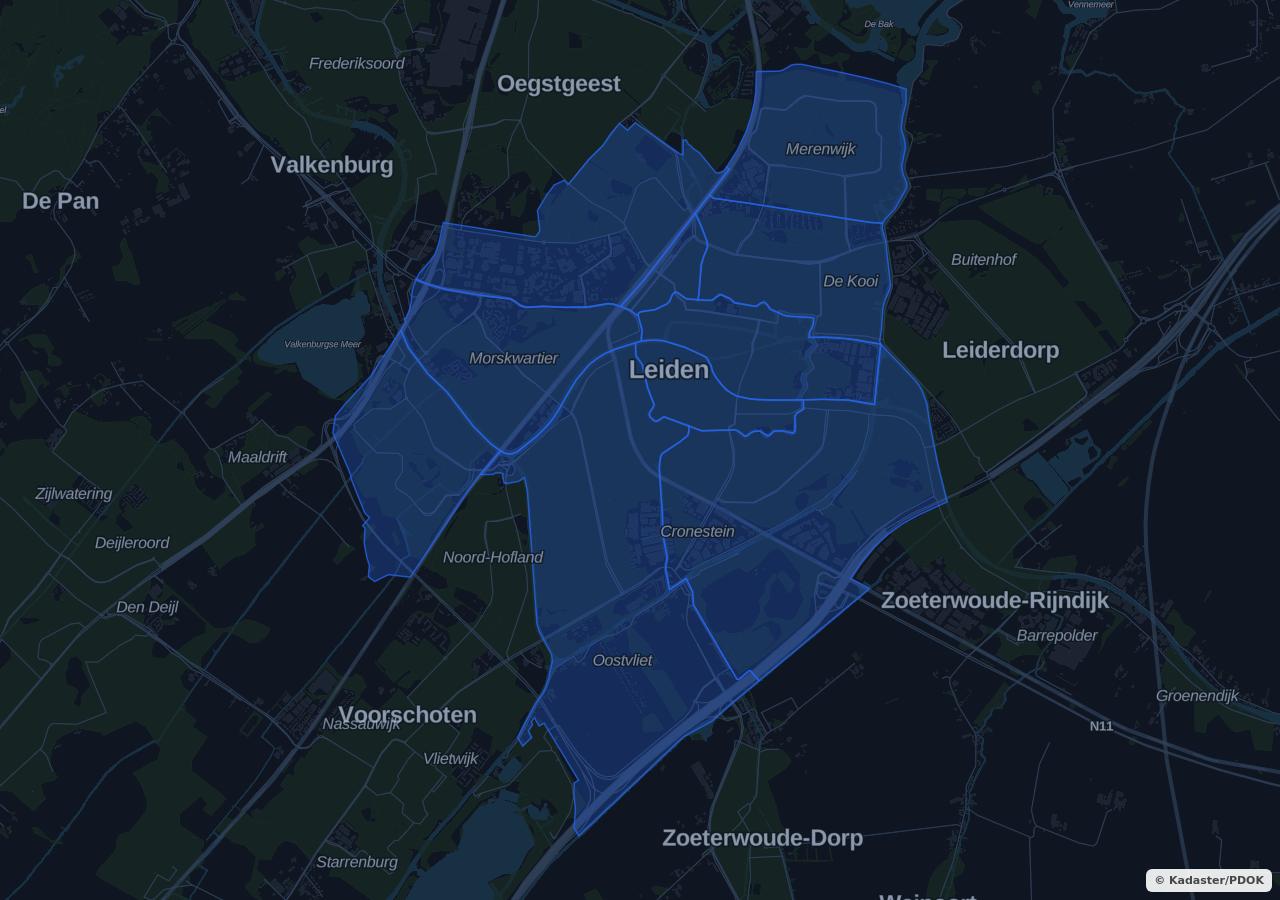 Kaart met woongebieden in Leiden