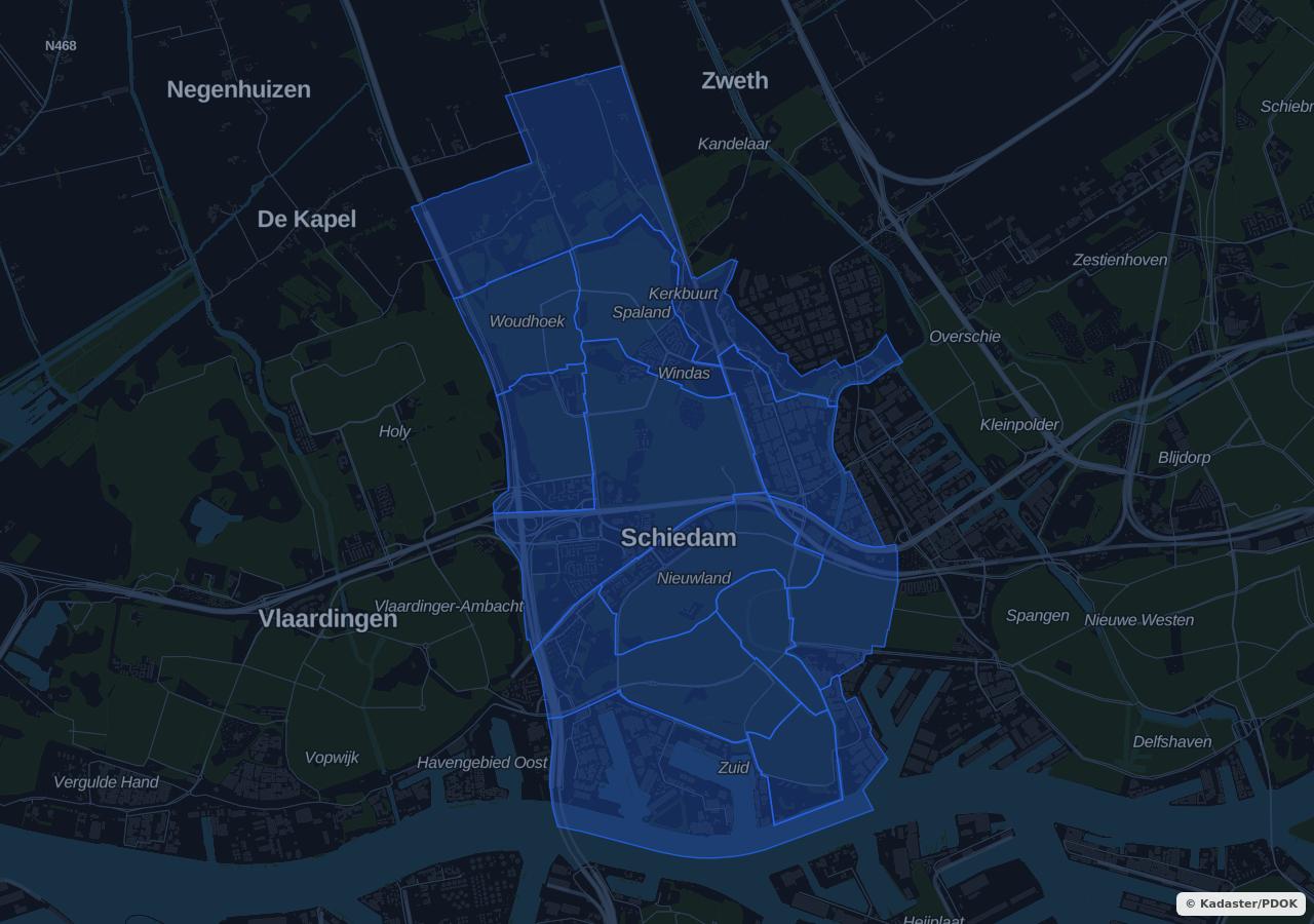 Map showing residential areas in Schiedam