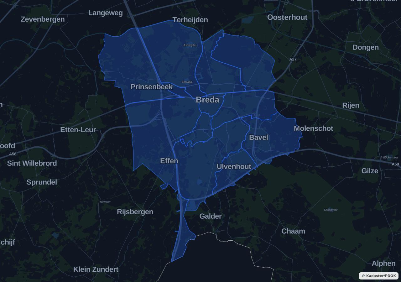 Map showing residential areas in Breda