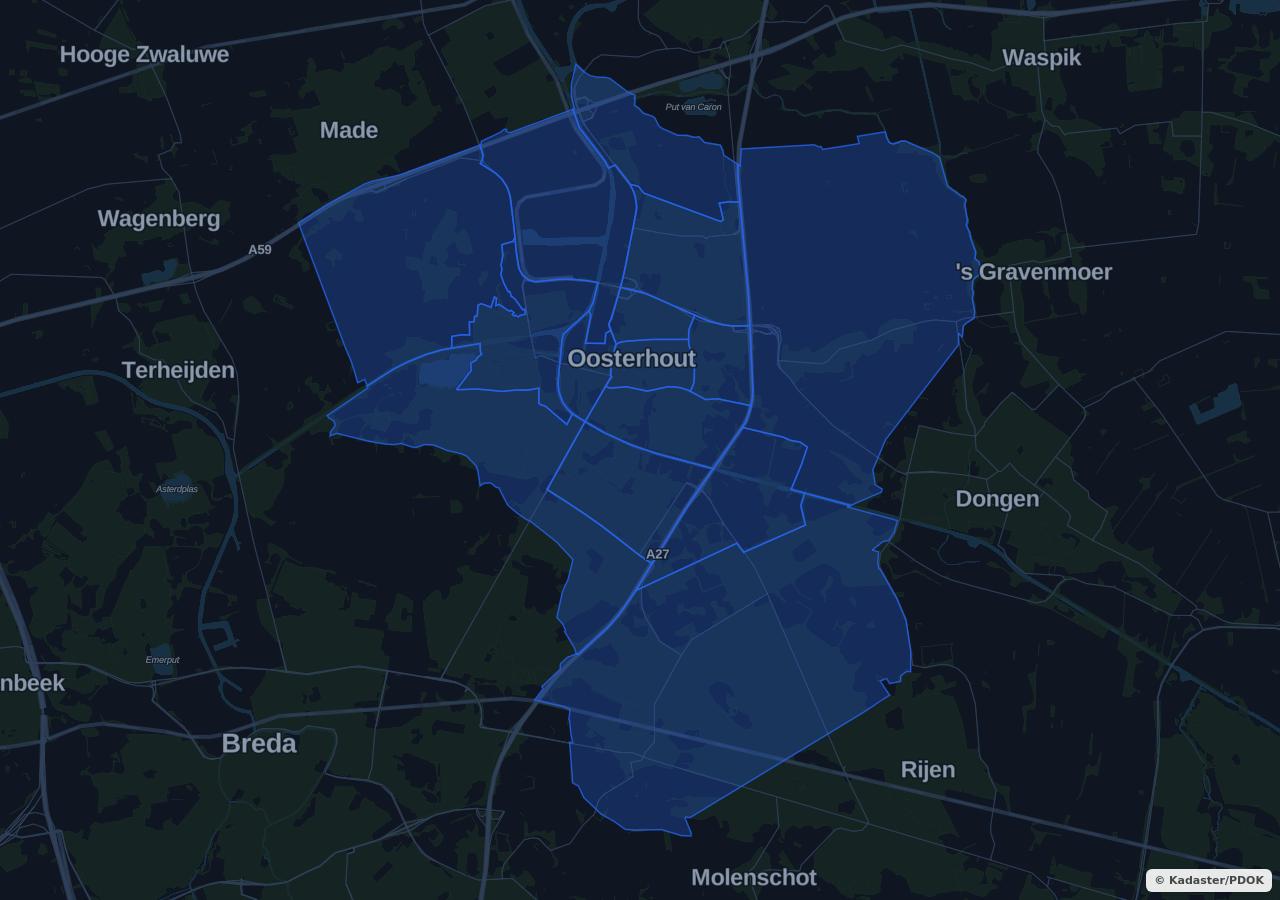 Map showing residential areas in Oosterhout