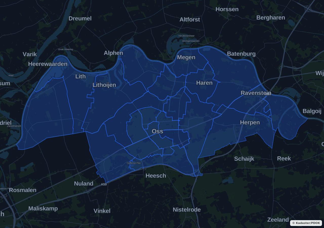 Map showing residential areas in Oss