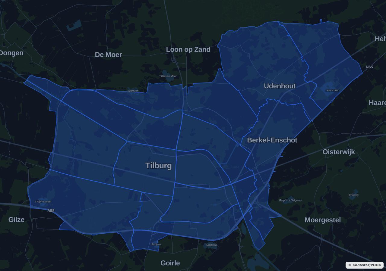 Kaart met woongebieden in Tilburg