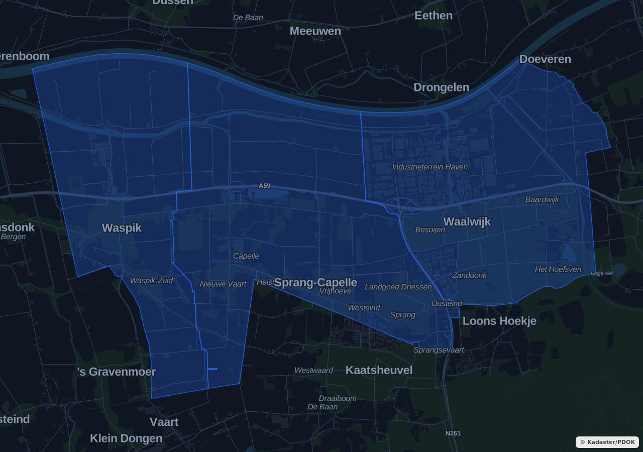 Map showing residential areas in Waalwijk