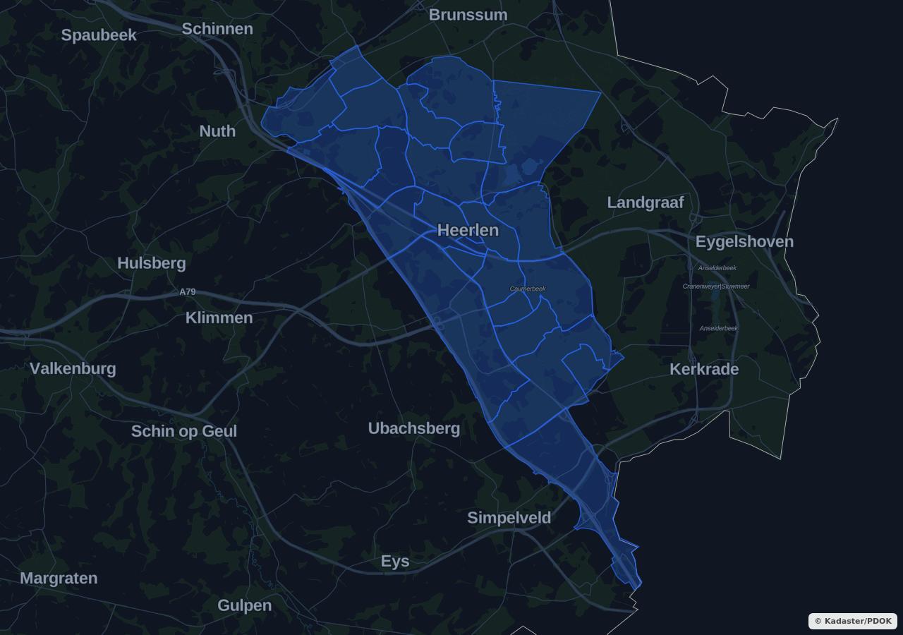 Map showing residential areas in Heerlen