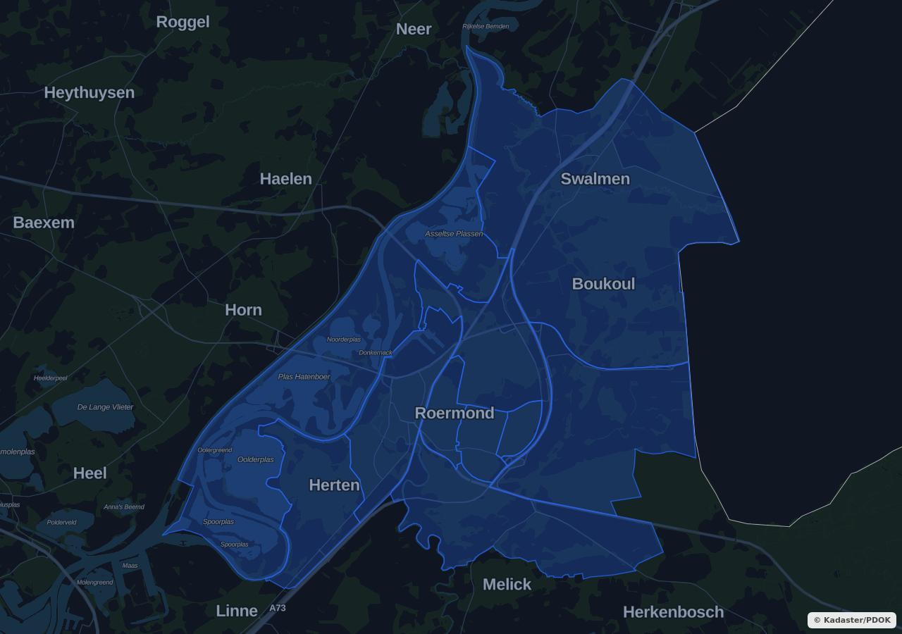 Map showing residential areas in Roermond