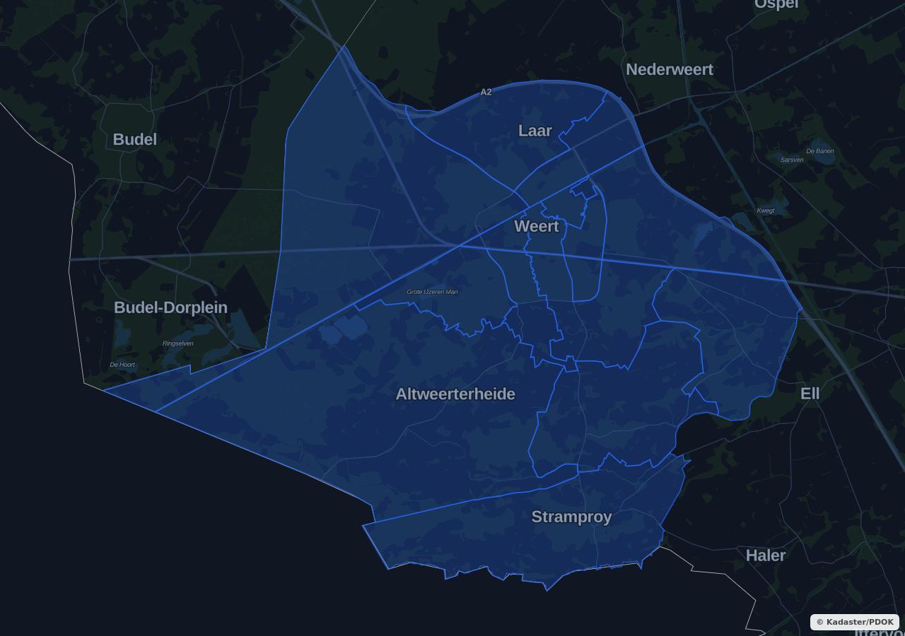 Map showing residential areas in Weert
