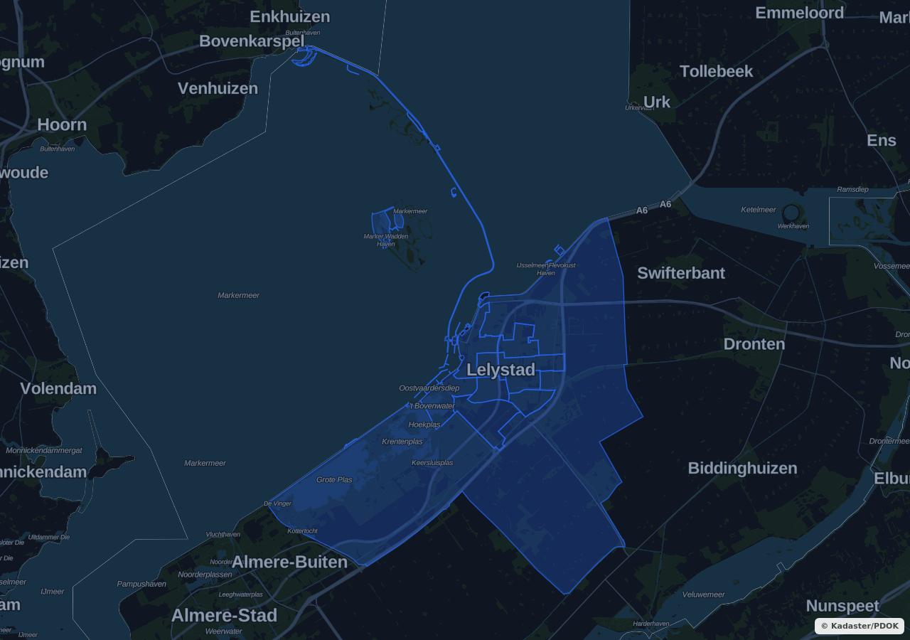 Map showing residential areas in Lelystad