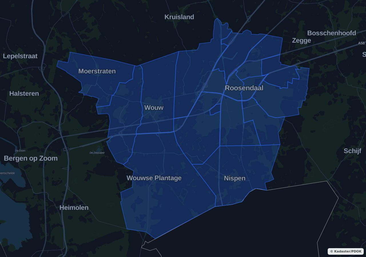 Map showing residential areas in Roosendaal