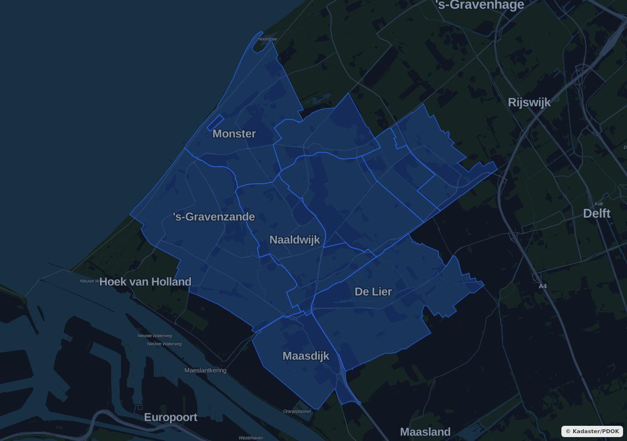 Kaart met woongebieden in gemeente Westland