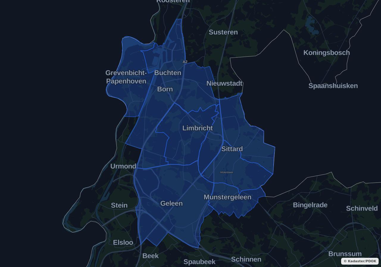 Map showing residential areas in Sittard-Geleen municipality