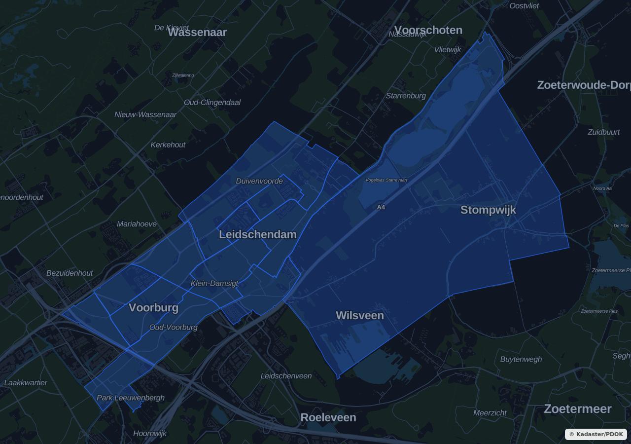 Map showing residential areas in Leidschendam-Voorburg municipality