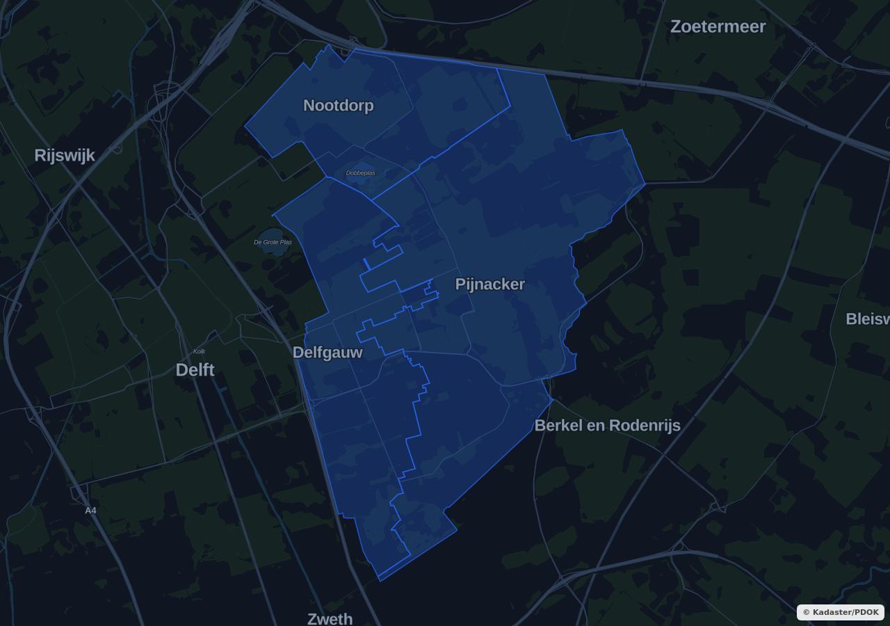 Map showing residential areas in Pijnacker-Nootdorp municipality