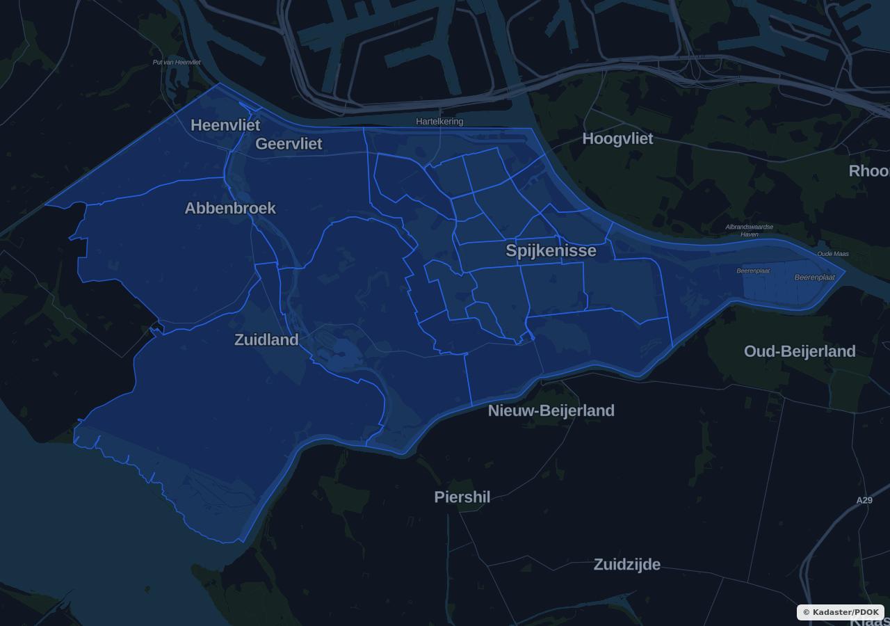 Map showing residential areas in Nissewaard municipality