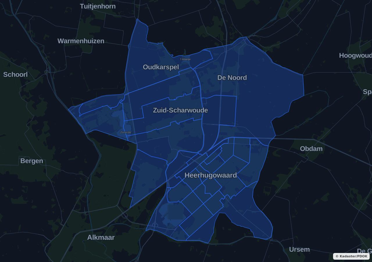 Map showing residential areas in Dijk en Waard municipality
